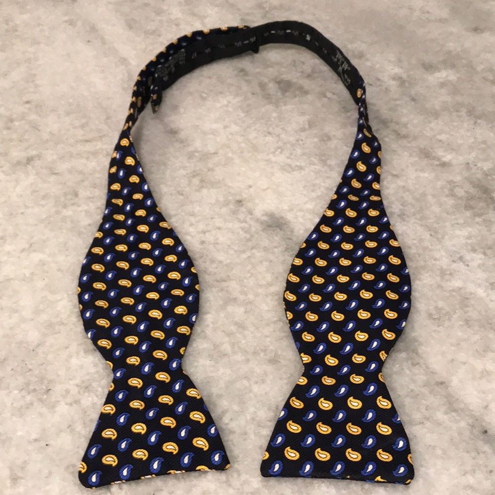 Rego & Pato Silk Bow‎ Tie Mens Blue Yellow Paisley Rockabilly Preppy Formal Boho